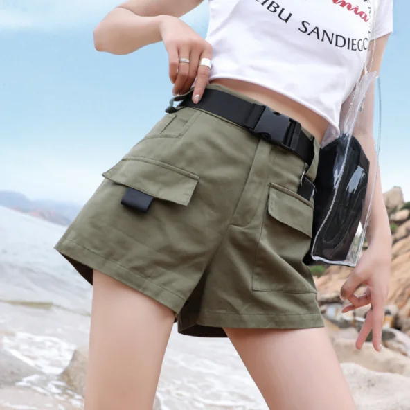 3XL Plus Size Women Summer Shorts With Belt Streetwear Cargo Shorts Feminino BF Style Army Green Short Femme AQ704