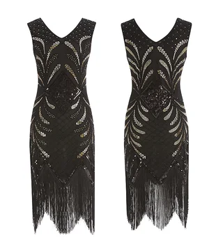 

New style Style Women 1920s Gatsby Sequin Art Deco Scalloped Hem Inspired Flapper Dress Vintage Lady Dress