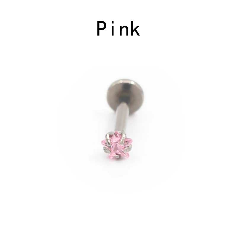 pink 1 шт. медицинская титановая сталь циркон серьги 3 мм пентаграмма с украшением в виде кристаллов серьги, Надеваемые На Ушной Хрящ Пирсинг уха DIY Для женщин ювелирные изделия для тела - Окраска металла: pink