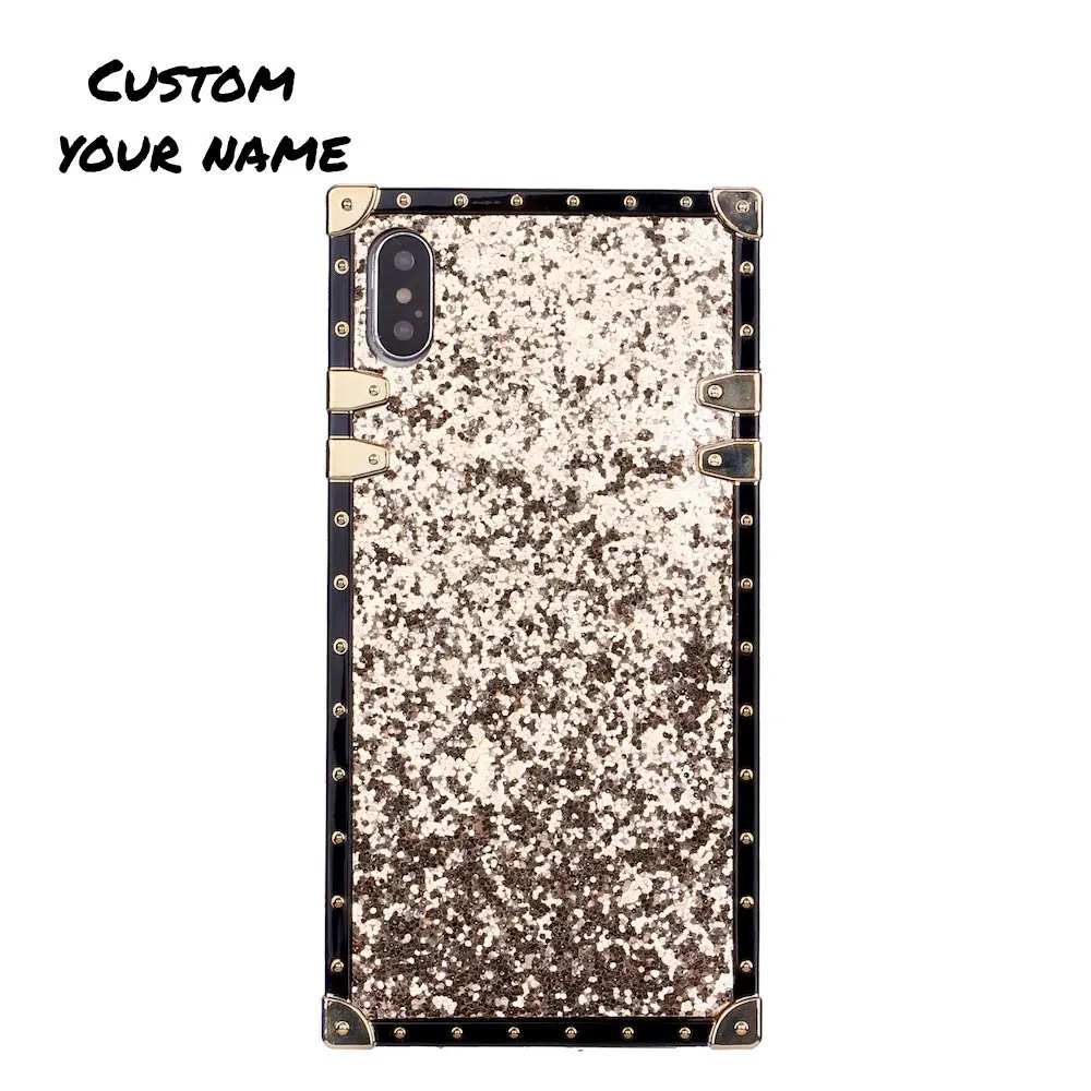 Gold Glitter Индивидуальный блестящий чехол для телефона, персонализированное имя, блестящий чехол для багажника, чехол для iPhone 11 Pro 6S 7Plus 8Plus 7 8 XR X XS Max - Цвет: Gold Glitter