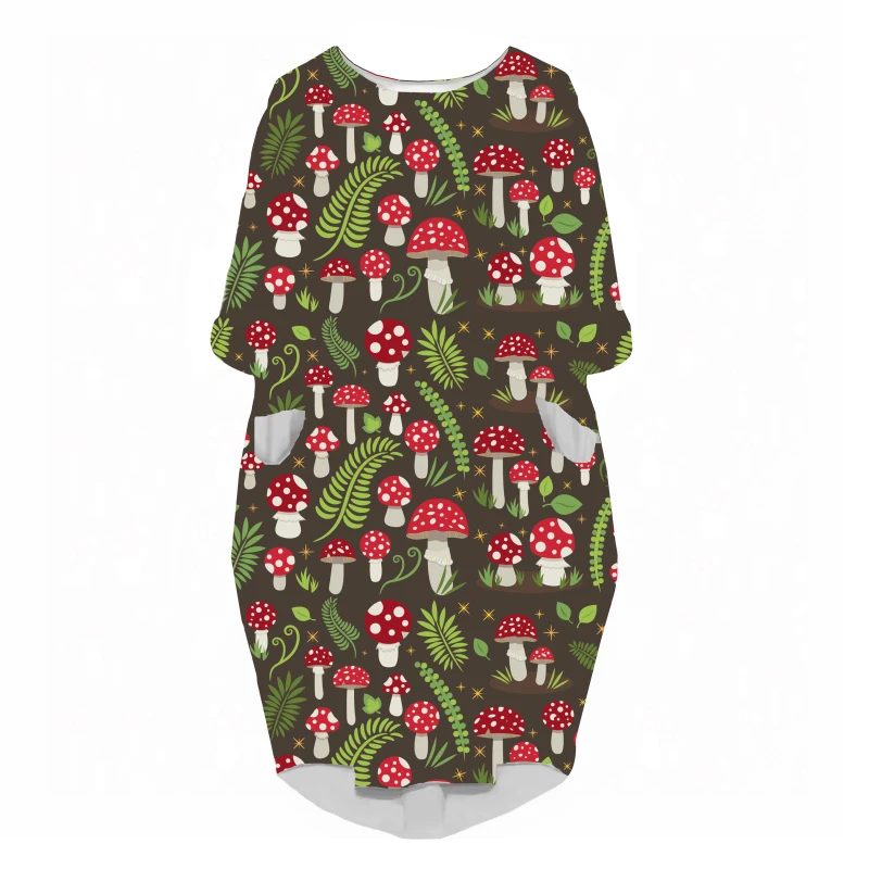 LIASOSO Plant Mushroom Print Sundress Lady Street Interesting Fashion Trend Wild Loose Long Sleeve Over The Knee Dress Women Y2K