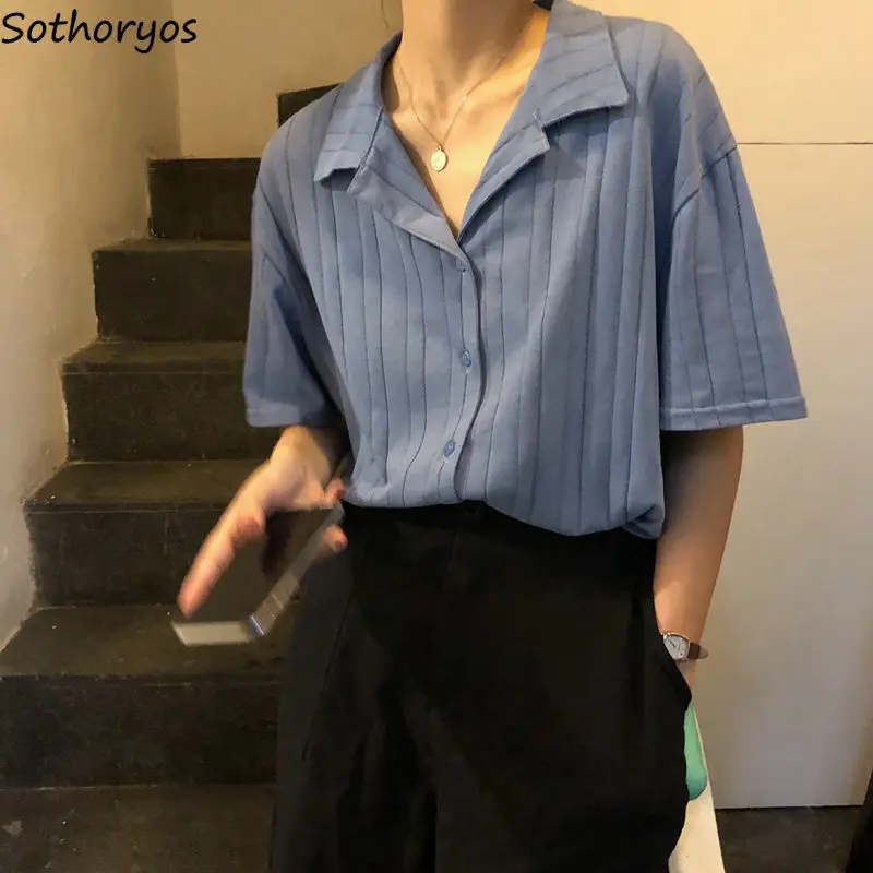 Women Shirts Striped Solid Notched Blouses Female Tops Clothes Chic Simple Loose Elegant Retro Button Trendy Casual Ulzzang Ins Women Shirts Striped Solid Notched Blouses Female Tops Clothes Chic Simple Loose Elegant Retro Button Trendy Casual Ulzzang Ins