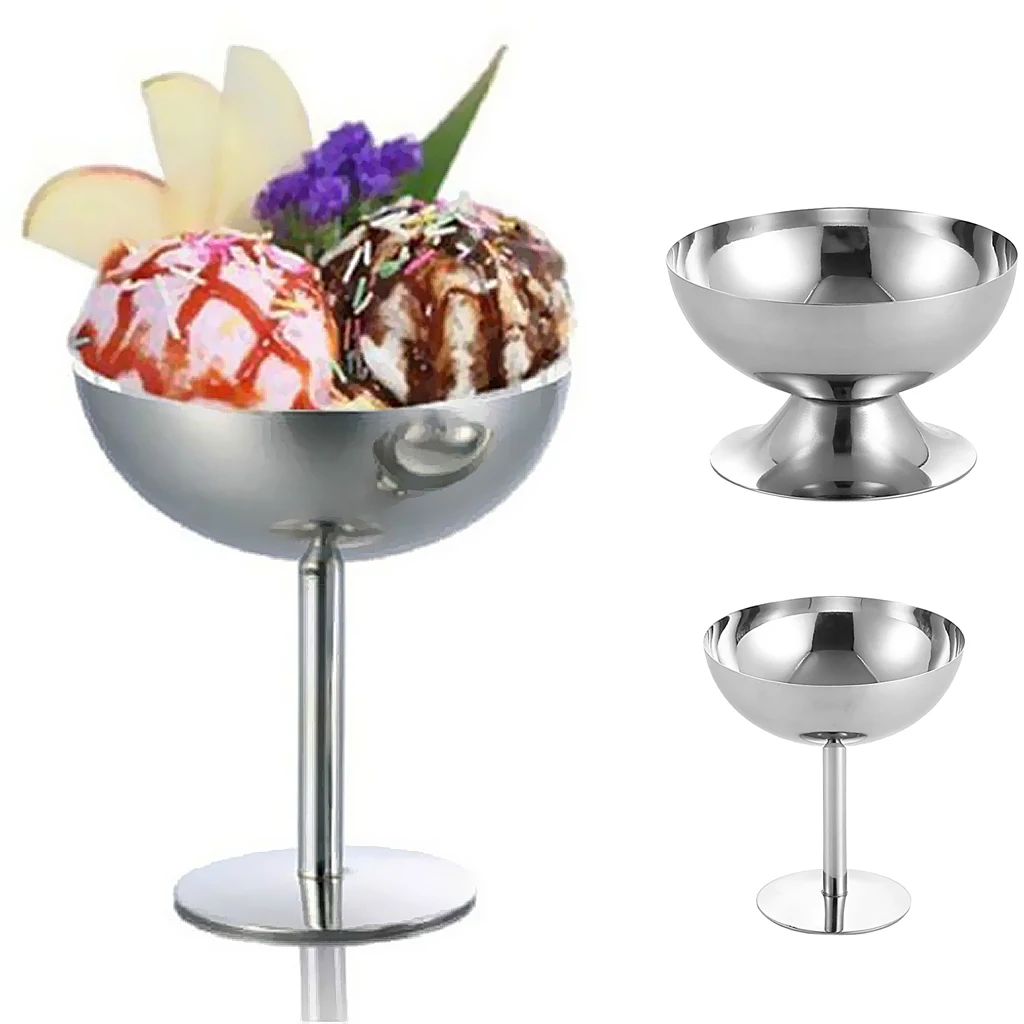 Stainless Cream Cup High Foot Stainless Steel Ice Cream Cups Serving Dessert Dish Bowls for Salad Fruit Pudding Bar Supplies Stainless Desert Cup