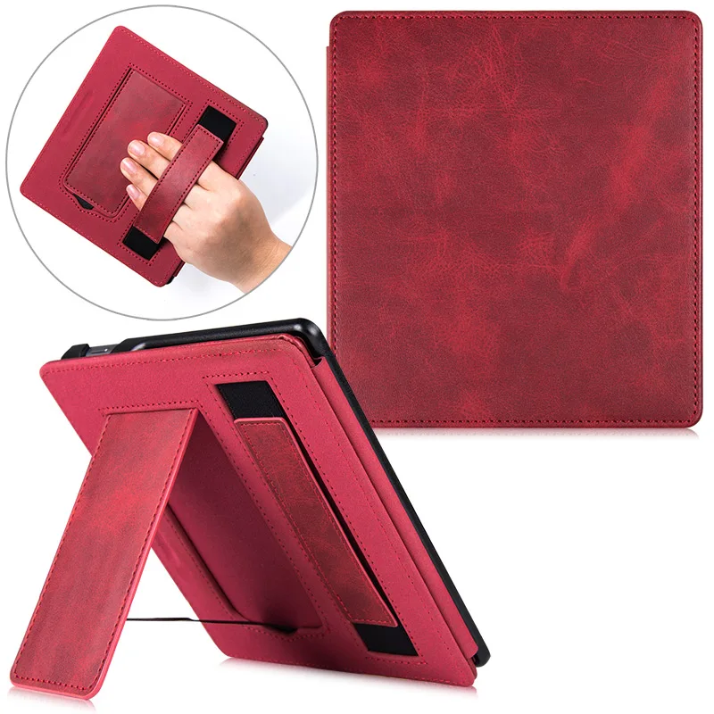 Stand Case for All-new Kindle Oasis 3(10th Generation, Release Only)-PU Leather Cover with Hand Strap and Auto Sleep/Wake - Цвет: Red wine