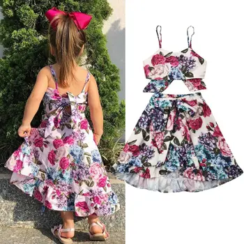 

2020 Summer Toddler Kids Baby Girls Clothing Set Floral Sleeveless Crop Tops Maxi Skirt 2Pcs Outfits Children Holiday Clothes