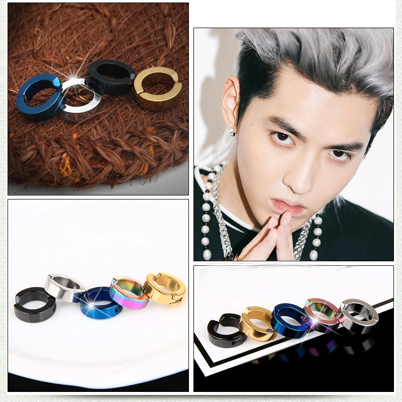 Ear Clip Earrings 1 Pc Ear Clip Non Piercing Earrings Fake Earrings For Men Circle Round Earring Fashion Punk Rock Style Jewelry Gift ear clip earrings clip earrings ear clip ear accessories