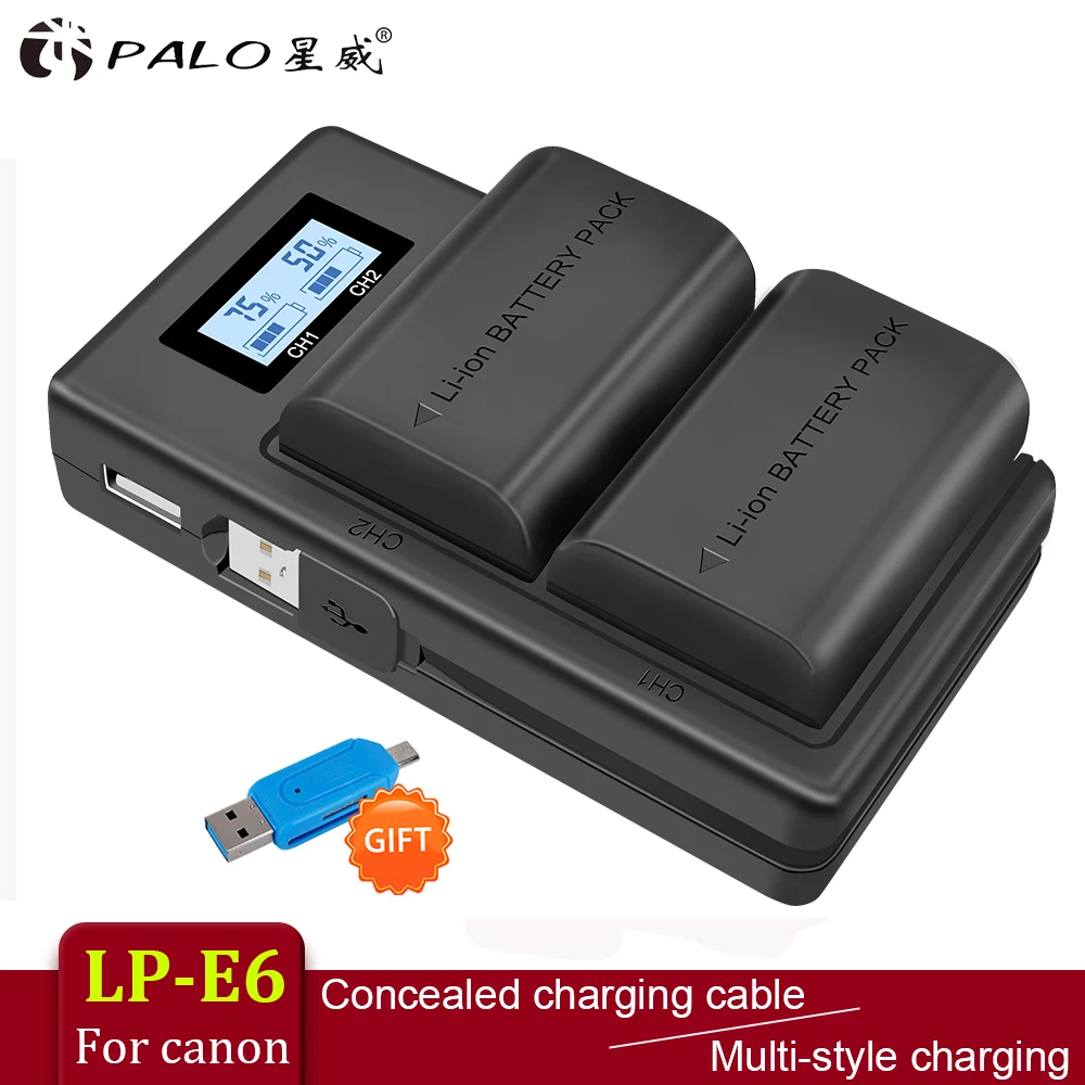 Najtaniej PALO 2pc LP E6 LP E6N LP E6 akumulator + LCD USB podwójna ładowarka do canona EOS 6D 7D 5D Mark II III IV 5D 60D 60Da 70D 80D 5DS 5DSR