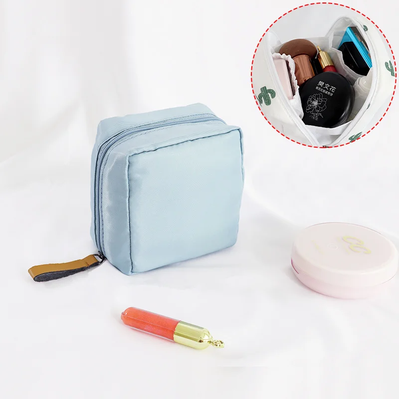 blue PURDORED, 1 шт., мини косметичка для Макияжа С КАКТУСОМ, женская косметичка в розовую полоску с губной помадой, водонепроницаемый органайзер для макияжа, для путешествий, kosmetyczka - Цвет: blue