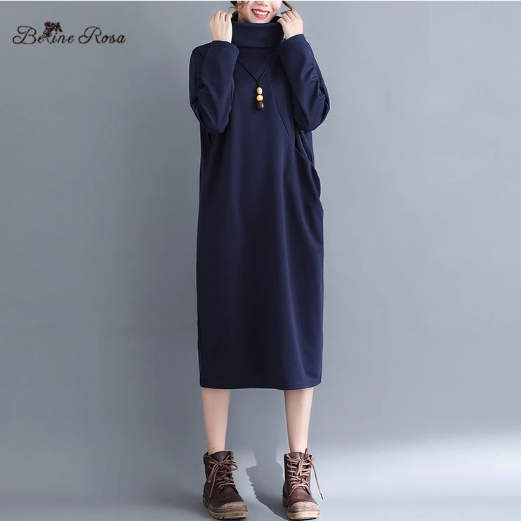 Cena BelineRosa 2019 prosty styl Pure Color kobiet sukienki jesień zima podstawowej kobiety odzież z golfem kołnierz panie sukienka YPYC0024