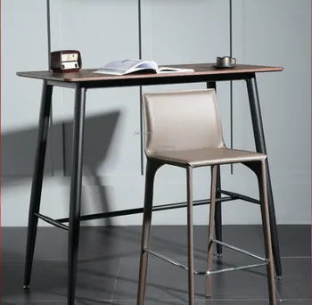 

Nordic Bar Stool Chair Modern Minimalist Home Leather Back High Stool Coffee Bar Creative Leisure Bar Stool