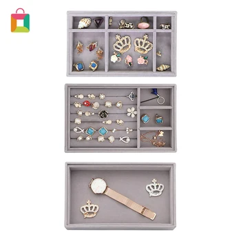 

DIY Jewelry Box Drawer Storage Organizer Gray Soft Velvet Jewellery Earring Necklace Pendant Bracelet Tray Cozy
