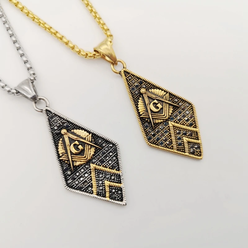 

Black Knight Bling Bling stainless steel Masonic Free Mason Freemasonry Free and Accepted Crystal Pendants Necklace BLKN0774