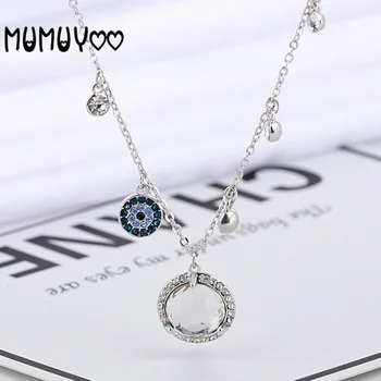 

High quality popular classic blue eye pendant round Austrian crystal pendant women's necklace clavicle chain