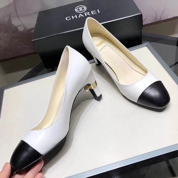 

French 100charei business women's shoes most worthy classic style thick heel, square head, color matching, soft leather upper