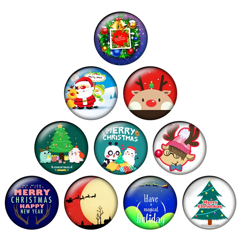 24pcs/lot Round Santa Claus Christmas Tree Deer Pattern Glass Cabochons 10mm-25mm DIY Jewelry Making Findings &amp Components H186 |