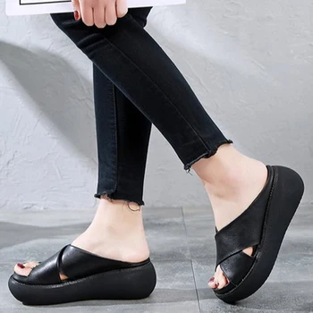 

2020 Women Open Toe Wedges Women's Solid Platform Woman Beach Flip Flops Female Ladies Slippers Plus Size