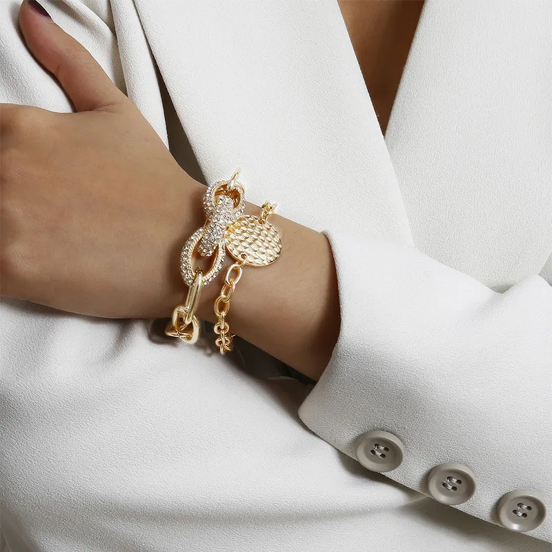 

Personality Temperament Multilayer Bracelet Rhinestone Punk Exaggerated Thick Bracelets Female Charm Bracelets Hot Selling 2020