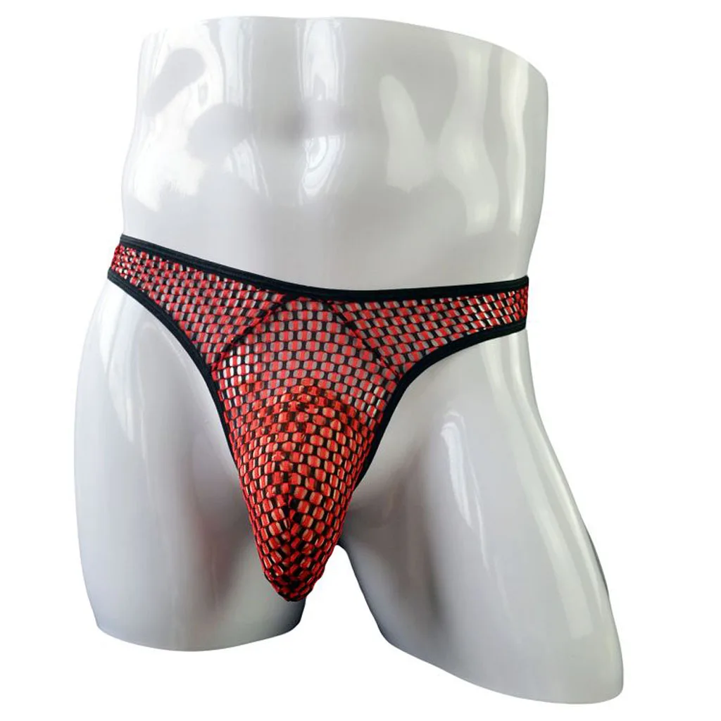 Sexy Thong Panties Novelty Men's T-shaped crotchless Large Mesh transparent panties Lingerie Underwear Tanga Tentación Hombre