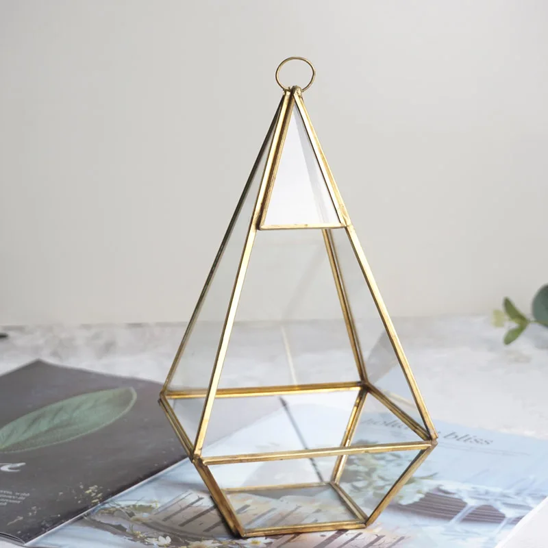 

Classic Copper Glass Greenhouse Fat Diamond Shape Succulents Flower Holder Micro Landscape Flowerpot