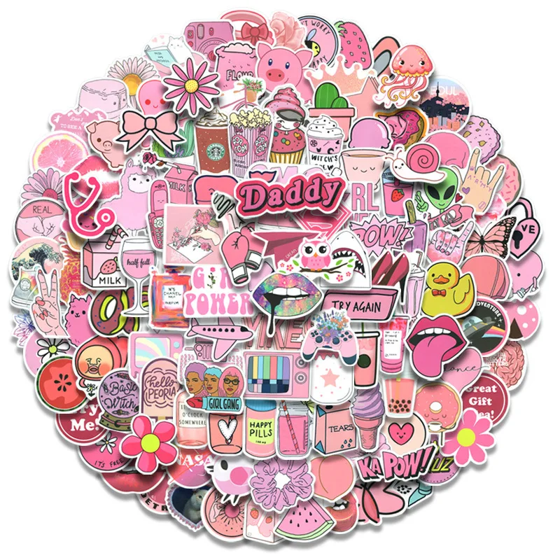 Cartoon Waterproof Stickers for Women Girls 150 PCS Pink INS Style Luggage Laptop Phone Decals Animal Fruit Internet meme | Игрушки и