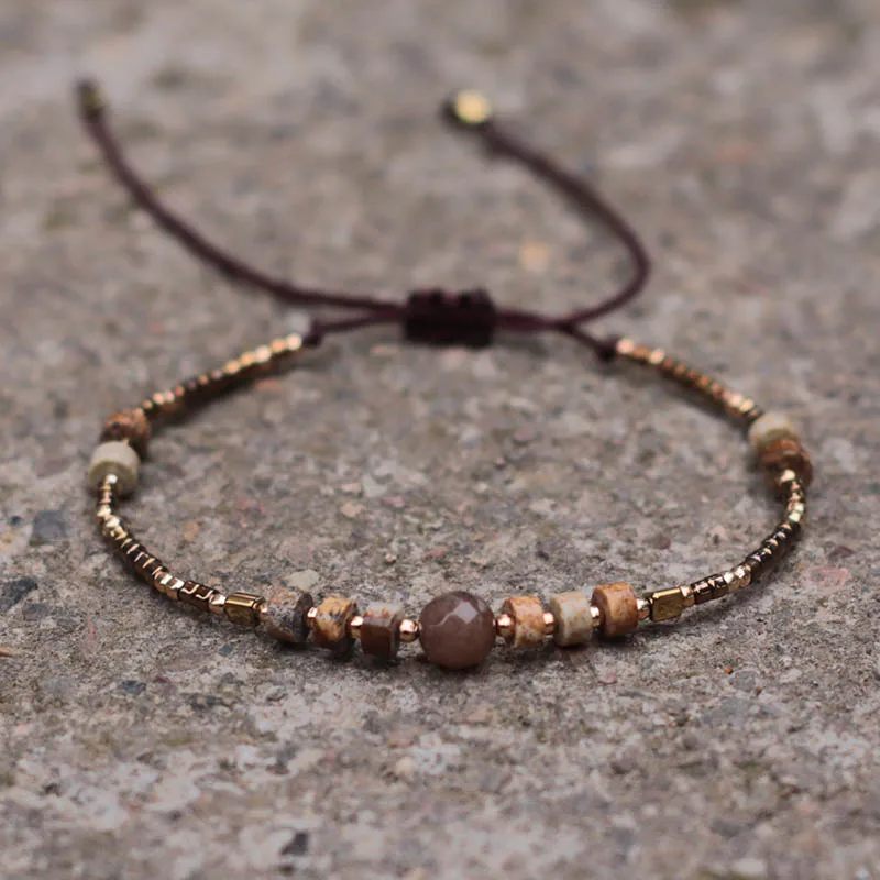 Handmade Seed Beads Bracelet with Natural Howlite Stone for Women