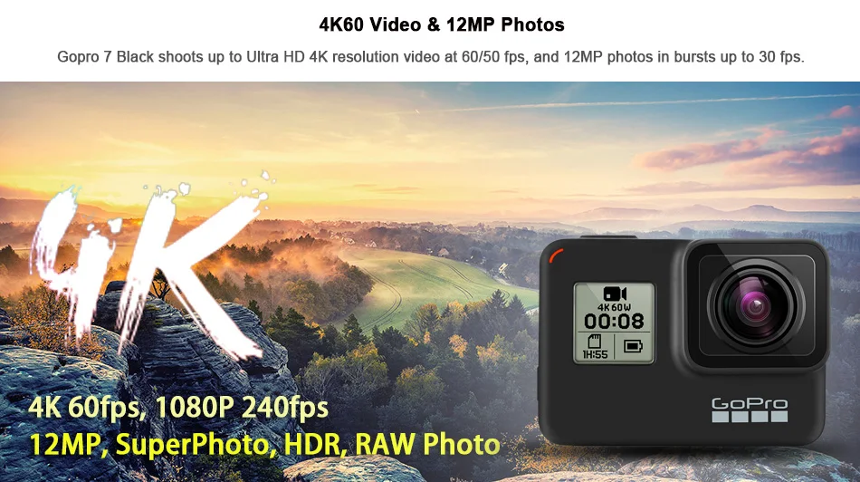 Original Gopro Hero 7 Black Waterproof Action Camera 4k Ultra Hd Video 12mp Photos 1080p Live Streaming Go Pro Hero7 Sports Cam Aliexpress Consumer Electronics