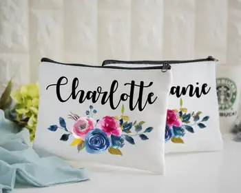 

custom Bridesmaid Makeup Bag, Monogram Cosmetic Bag, bride Floral Makeup Bag, will you be my bridesmaid proposal gift