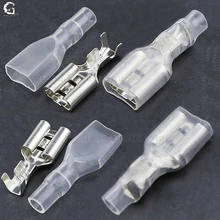 6.3mm com bainha transparente inseriu o terminal fêmea faston do conector da mola 6.3mm com isolador para o fio