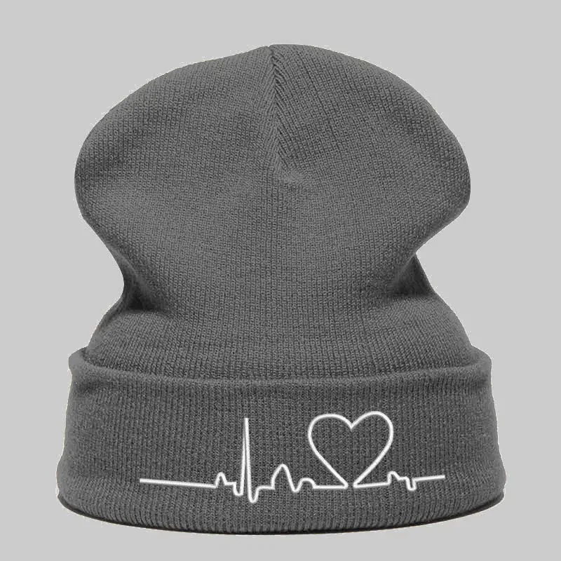 Beanie шляпа Skullie шапка, вязаная шапка-носок зима-осень письмо электрокардиограммы вышивка в стиле панк Для мужчин Для женщин для мальчиков и девочек для уличных танцев