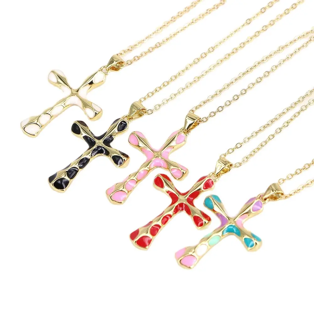 

10PCS, Enamel Gold Cross Woman's Pendant Chains Link Necklace for Women Amulet Collars Choker Female Friend