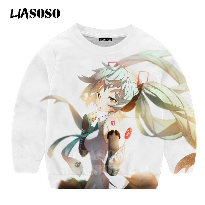 LIASOSO детей толстовки 3D принт аниме девочка Hatsune Толстовка Miku детская модная футболка для мальчиков и девочек с принтом и круглым вырезом, топ, Детский свитер для подростков B174-2 - Цвет: 18