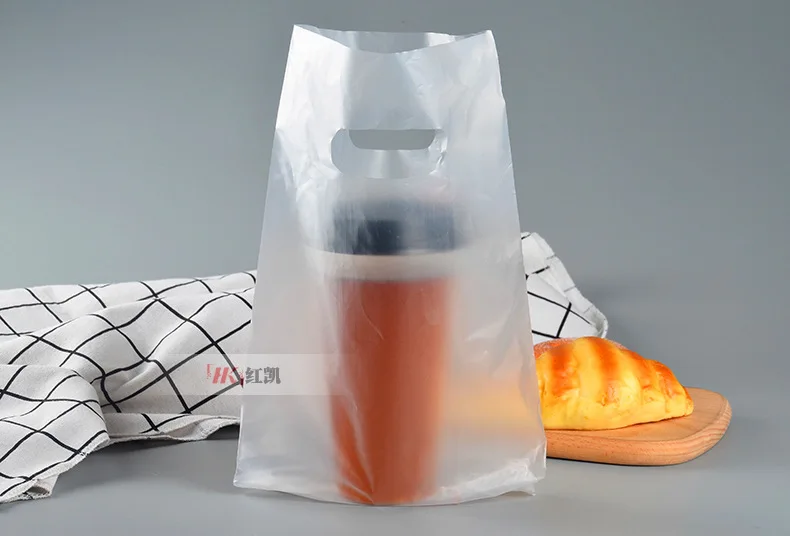 Disposable Thick Plastic Cup Beverage Double Cup Hand-held Packing Bags Take-out Milk Tea Packaging Vest Bag Customizable Do