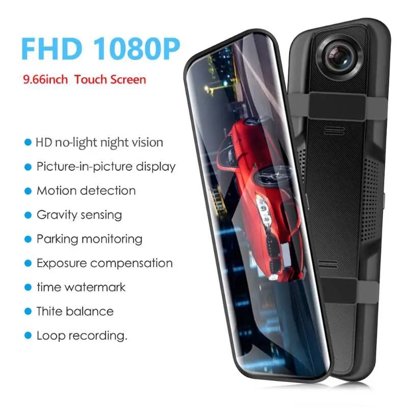 AD816 видеорегистратор DVR Ultra HD 1080P 9,66 дюймов зеркало заднего вида приборная панель камера Голосовое управление видеорегистратор ночного видения рекордер