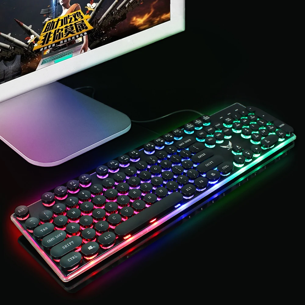 

ZERODATE Wired Gaming Keyboard Mouse Set Combo Metal Panel 104 Keys Steampunk Colorful Mixed Backlit Game Keyboard