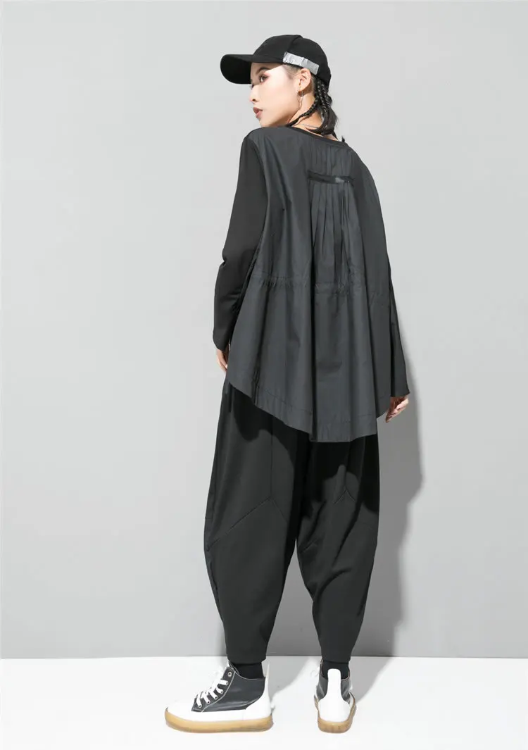 XITAO Плиссированное Платье-футляр Для женщин футболка модные осенний пуловер элегантный нерегулярные в стиле пэчворк черный маленький новинка, футболка Топ WLD2607