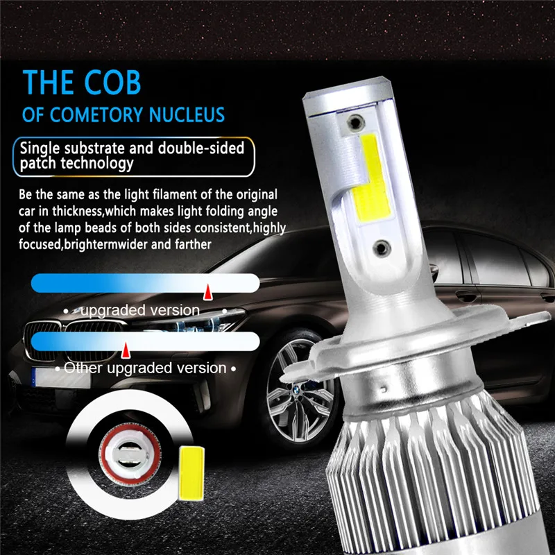 2 шт. 12 V/24 V C6 светодиодный лампы H1/H4/H7/H11/9005/9006 мини светодиодная лампа белый головной светильник s 72W фары для 7200Lm COB светодиодные фары авто лампа для противотуманной фары