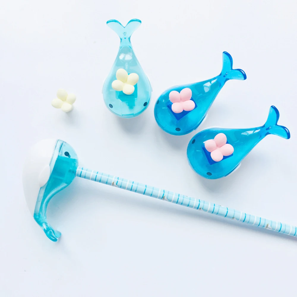 

Cute Blue Dolphin Pencil Sharpener with Eraser Portable Student Sharpener Tool Office School Stationery Supply