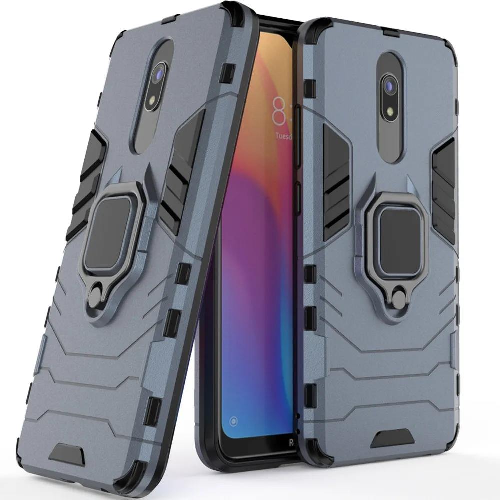 Чехол для redmi 8 с кольцом на палец для Xiaomi redmi 8, Мягкий ТПУ силиконовый пластиковый чехол-подставка, автомобильный Магнитный чехол на redmi 8, противоударный - Цвет: Тёмно-синий