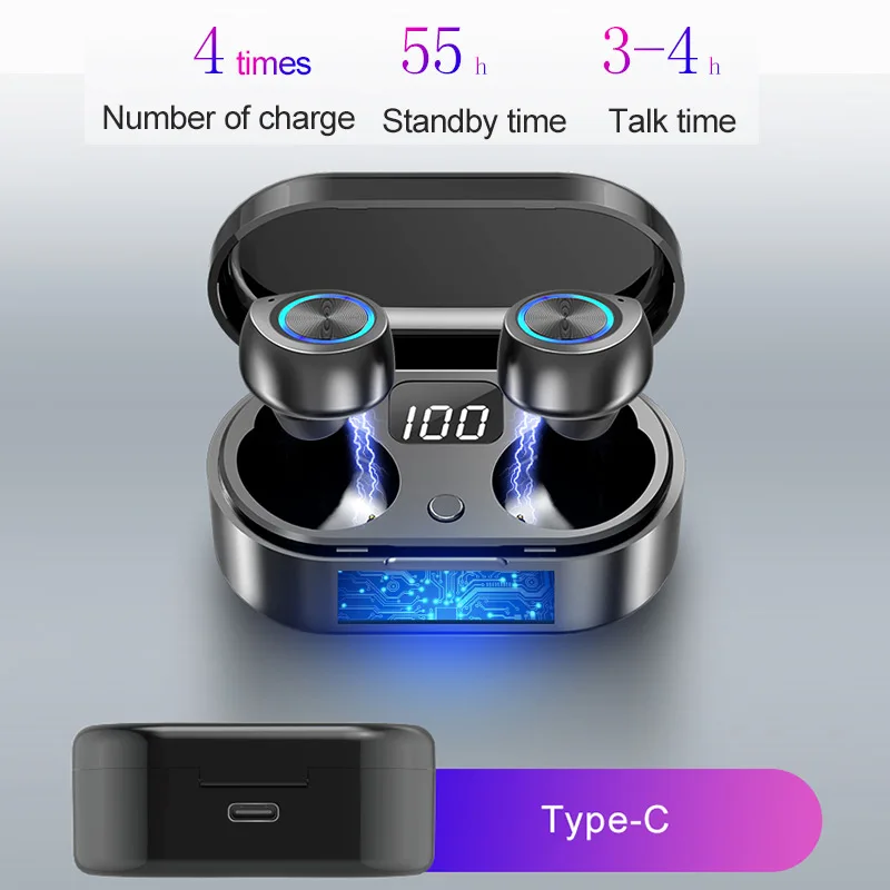 TW80 беспроводные наушники bluetooth 5,0 светодиодный дисплей HiFi стерео мини TWS наушники с микрофоном игровая гарнитура для всех телефонов