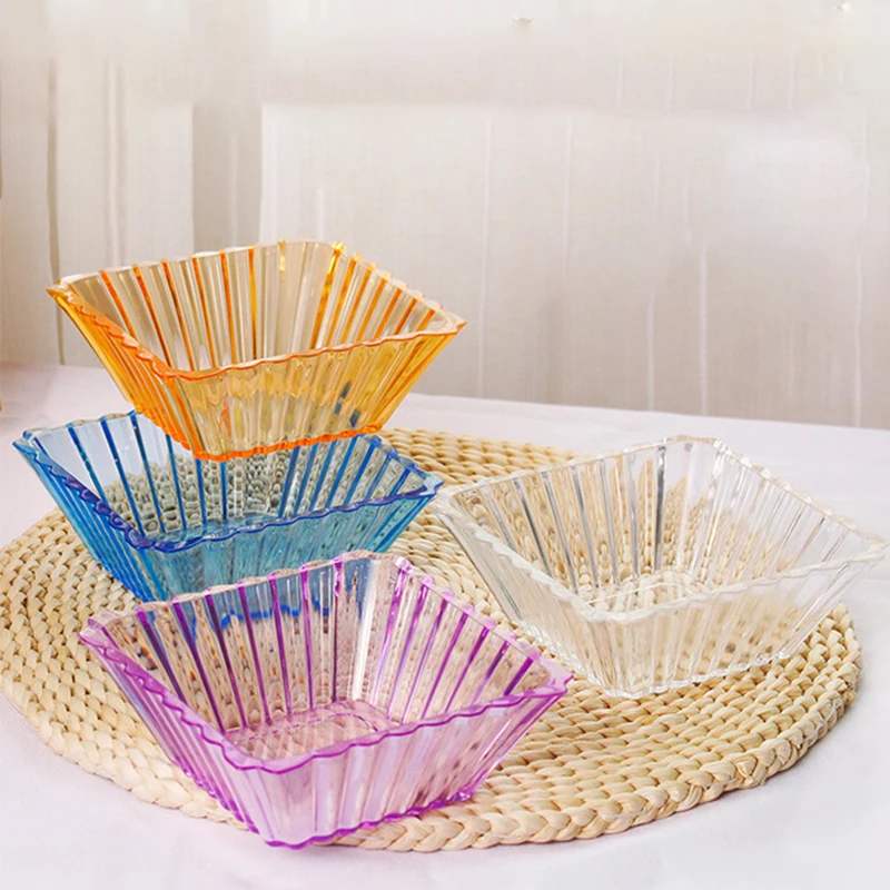 Прозрачная акриловая тарелка для закусок квадратная цветная полосатая фруктов и