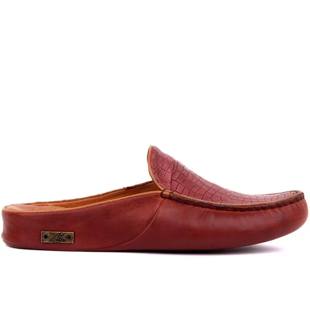 

Sail Lakers-Tan Leather Croco Pattern Male Home Slipper