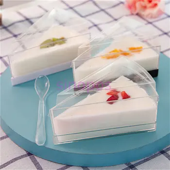 

10pcs 170ml Disposable clear plastic triangular shape cake cup, combined type round mousse cake display tray,pudding holder,SP01