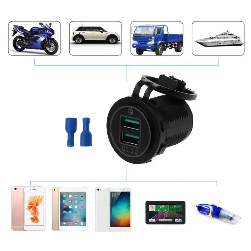 Двойной USB Quick Charge 3,0 светодиодный быстрое зарядное устройство для 12 V/24 V автомобиля лодки мотоцикла SUV автобуса грузовика морской Jy25 19 Droship