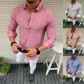 

Social Business Shirt Brand Men Clothing Men's Fashion Bamboo Cotton Long Sleeve Lapel Striped Shirt Casual Top Blouse M-3XL