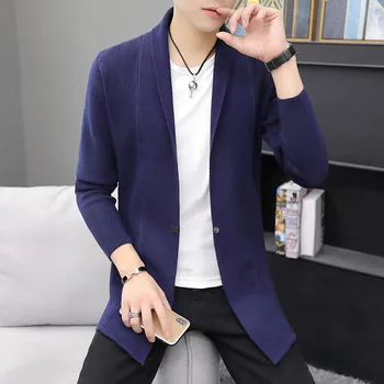 

Of the 2019 men's autumn long sweater knitting cardigan youth pure color fashion