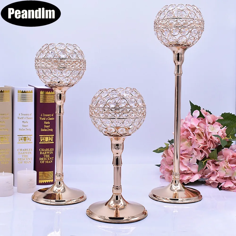 

PEANDIM Elegant Crystal Wedding Decoration Table Centerpieces Strands Candlestick Candelabra Base Candle Holders 3pcs/set