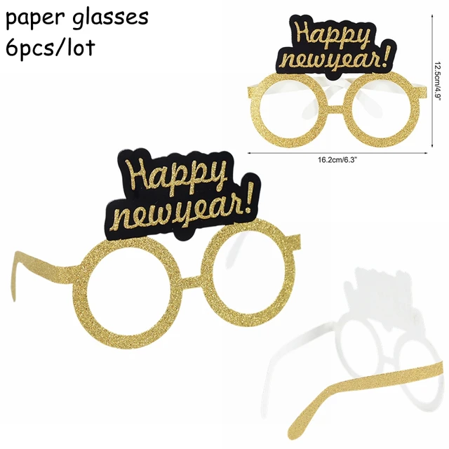 Happy New Year Decorations 2022 Christmas Balloons Decor Gold Black Disposable Tableware For Home New Year's Eve Party Ornaments B06-6pcs