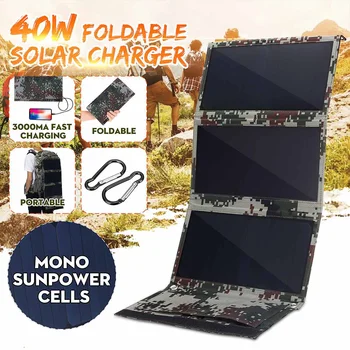 

40W 5V Foldable Camouflage Solar Panel Power Bank Pack w Dual USB Waterproof for Backpack Camping Hiking Climbing