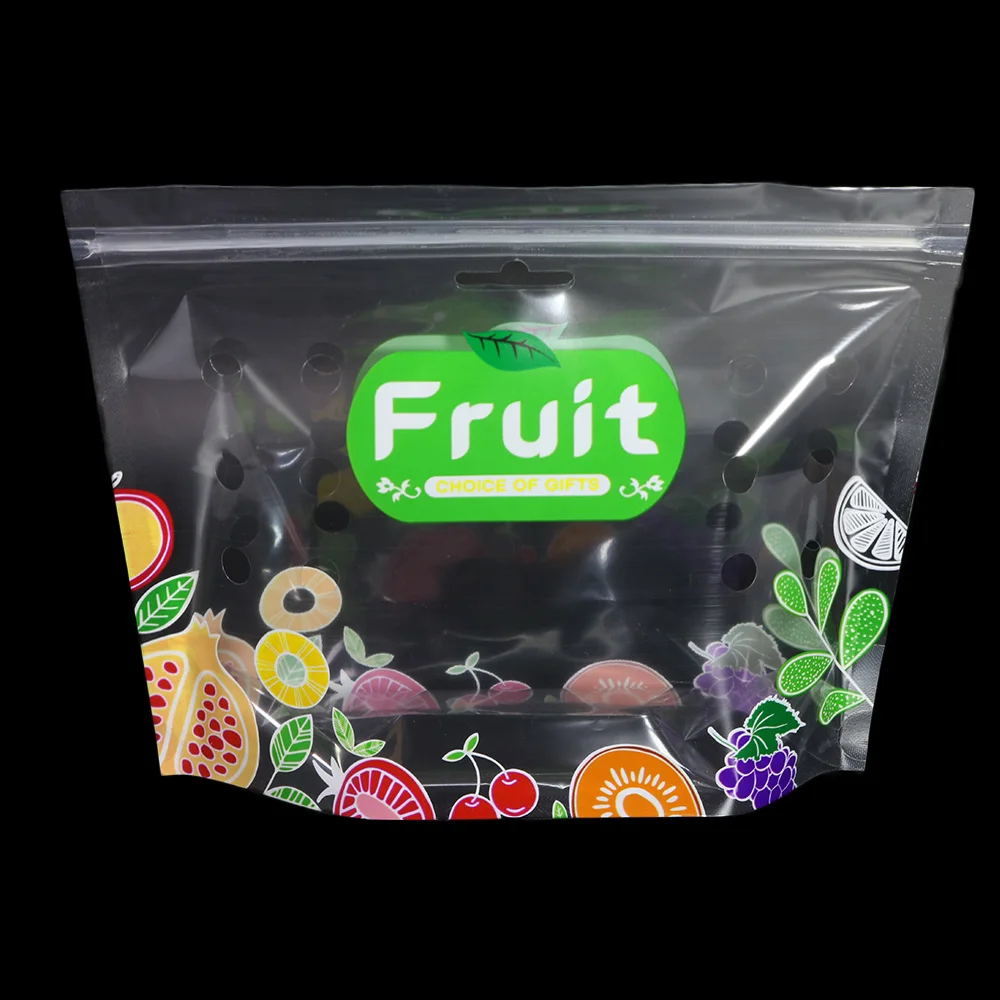 

Reusable Fruit Bags Eco Clear PP Bags Hang Hole Stand Up Pouches Large Size Kitchen Organizer Bags Ziplock Bags With Gas Hole