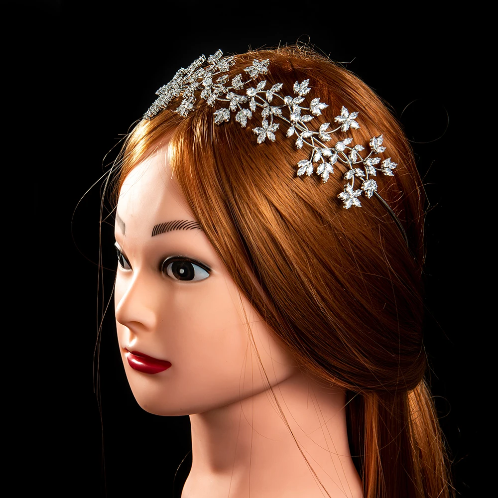 Fashion Bride Hair band Flowers Wedding Tiaras Zircon Women Hair Accessories Jewelry Headpiece Soft Luxury Barrettes Hairband